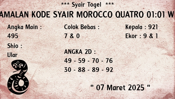 Prediksi Morocco Quatro 01:01 WIB