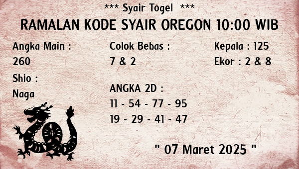 Prediksi Oregon 10:00 WIB