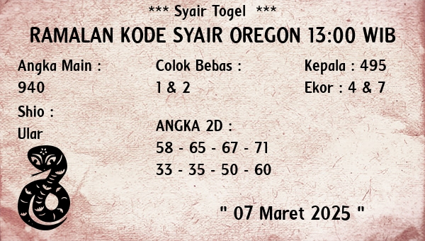 Prediksi Oregon 13:00 WIB